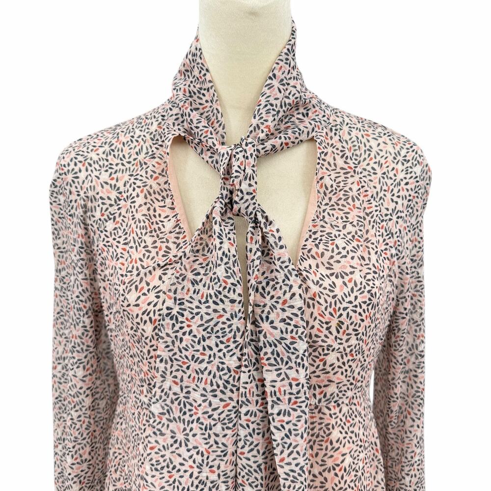 BCBGeneration Blush Floral Chiffon Metallic Neck Tie Long Sleeve Mini Dress - Picture 4 of 10